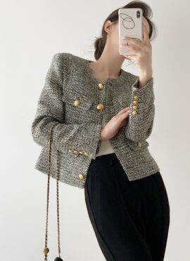 Grey Tweed Single Breasted Jacket |  Lisa – BlackPink