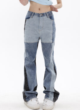 Blue Patchwork Flare Jeans | Minji - NewJeans