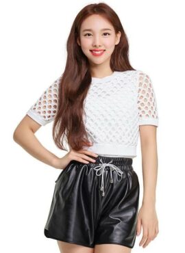Black Faux Leather Casual Shorts | Nayeon - Twice