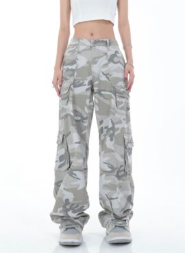 Grey Faded Camouflage Cargo Pants | Rose - BlackPink