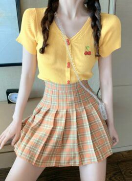 Orange Plaid Pleated Skirt | Seulgi – Red Velvet