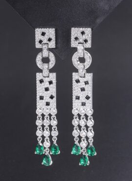 Silver Crystal Embezzled Earrings With Green Droplets | Jisoo - BlackPink