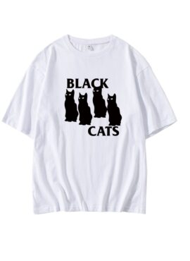 White Black Cats Print T-Shirt | Haerin - NewJeans