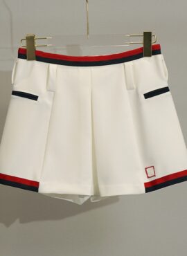 White Irregular Skort With Red And Black Linings | Leeseo - IVE