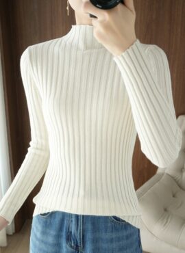 White Ribbed Mock Neck Sweater | Taehyung - BTS