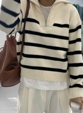 White Stripe Half Zip Sweater | Wendy - Red Velvet