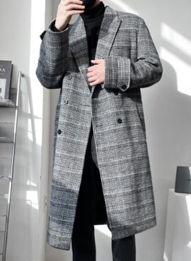 Grey Checkered Grid Trench Coat | Wonwoo - Seventeen
