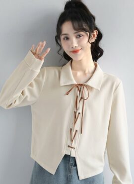 Beige Lace-Up Collared Top | Miyeon – (G)I-DLE
