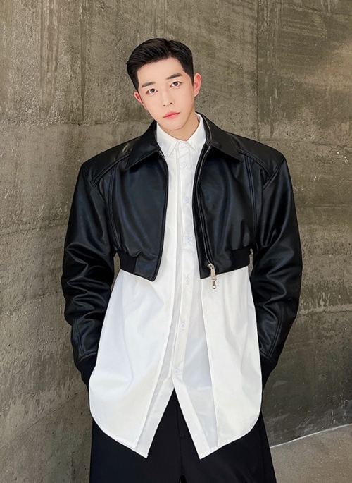 Black Faux Leather Cropped Jacket | Hoshi – Seventeen