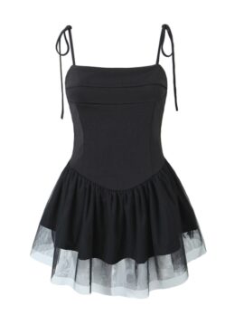 Black Puffy Lace Sling Dress | Giselle – Aespa