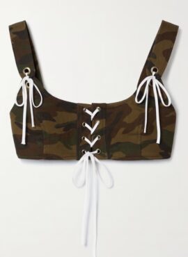 Green Camouflage Lace-Up Crop Top | Karina – Aespa