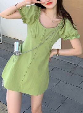 Green Puff Sleeves Button Dress | Jung Saet Byul - Backstreet Rookie