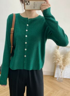 Green Ribbed Button-Down Cardigan | Jung Saet Byul – Backstreet Rookie
