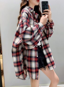 Loose Plaid Long-Sleeved Shirt | Hyunjin - Loona