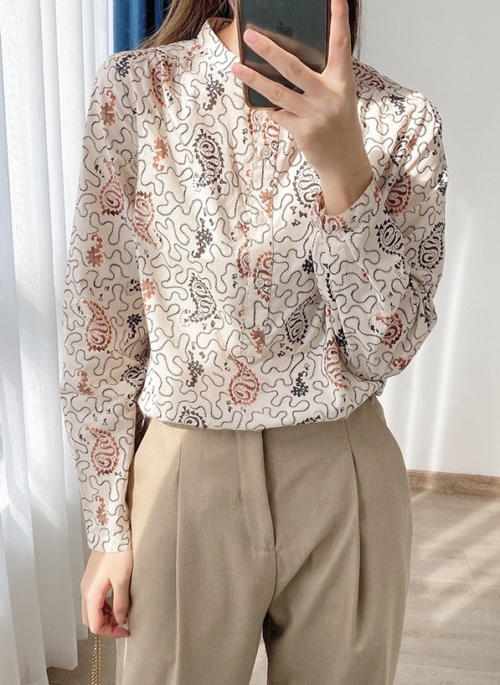 Beige Paisley Long Sleeve Shirt | Jungkook – BTS