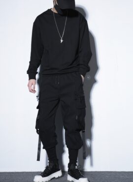 Black Harem Cargo Pants With Buckle Strap | Jungkook - BTS