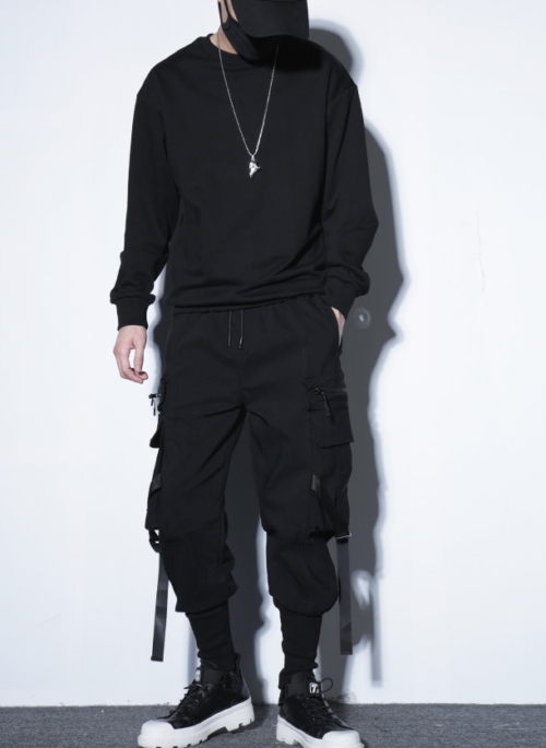 Black Harem Cargo Pants With Buckle Strap | Jungkook – BTS