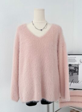 Pink V-Neck Mohair Sweater | Jungkook - BTS