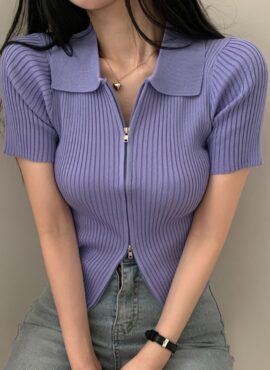 Lilac Short Sleeves Dual Zipper Top | Chae Yoo Jin - Forecasting Love And Weather