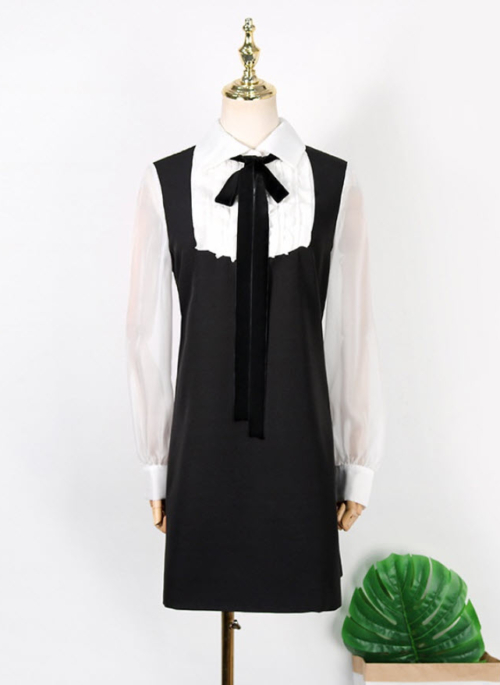 Black and White Ruffled Bow Dress | Miyeon - (G)I-DLE