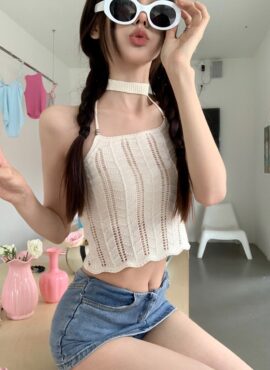 White Knitted Halter Top | Miyeon – (G)I-DLE