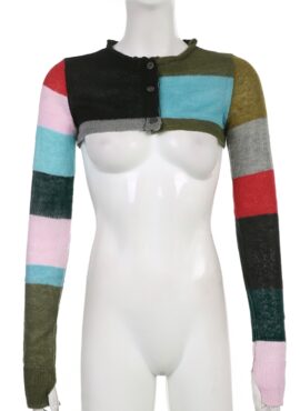 Multicolored Patchwork Cropped Cardigan | Minnie – (G)I-DLE