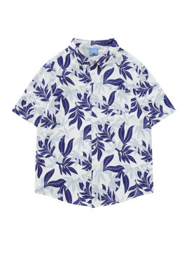 Blue Leaves Pattern Collared Shirt | Jungkook – BTS