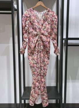 Pink Floral Ruched V-Neck Dress | Yeon Bo Ra - Bo-ra! Deborah