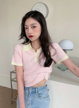 Pink Ribbed Polo Shirt With White Collar | Jung Saet Byul – Backstreet Rookie