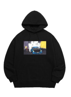 Black Animated Car Print Hoodie | Suga - BTS