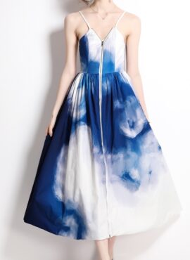 White And Blue Tie-Die Maxi-Dress | Jisoo - BlackPink