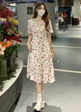 White Cherry Print Dress | Jeongyeon - Twice