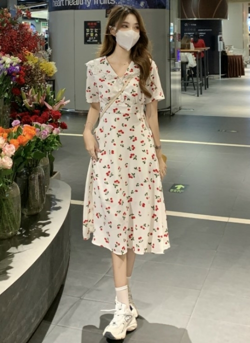 White Cherry Print Dress | Jeongyeon – Twice