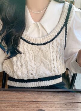 White Knitted Top With Black Linings | Miyeon - (G)I-DLE
