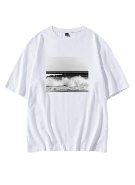 White Monochrome Waves Print T-Shirt | Jungkook - BTS