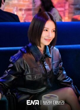 Black Faux Leather Jacket With Front Pockets | Seo Soo Jin – Bo-Ra! Deborah