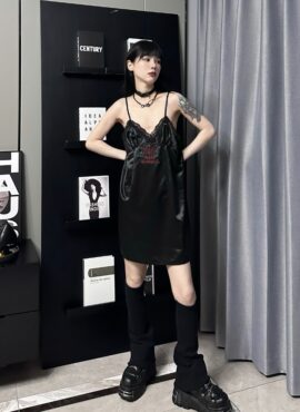 Black Good Girls Bad Hobbies Satin Dress | Karina - Aespa