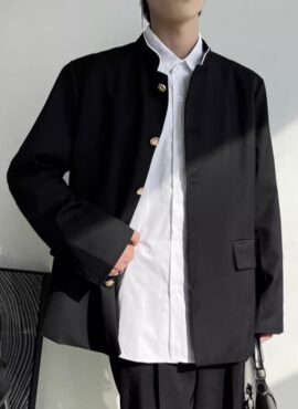 Black Mandarin Collar Student Blazer Jacket | Sunghoon - Enhypen