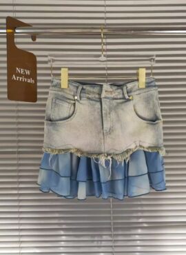 Blue Denim Ruffled Edge Skirt | Sana – Twice