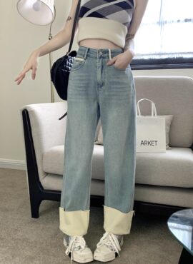 Blue Folded Hem Denim Jeans | Jin – BTS