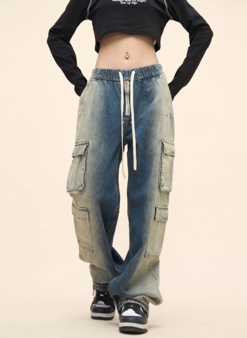 Blue Gradient Washed Cargo-Style Jeans | Suga – BTS