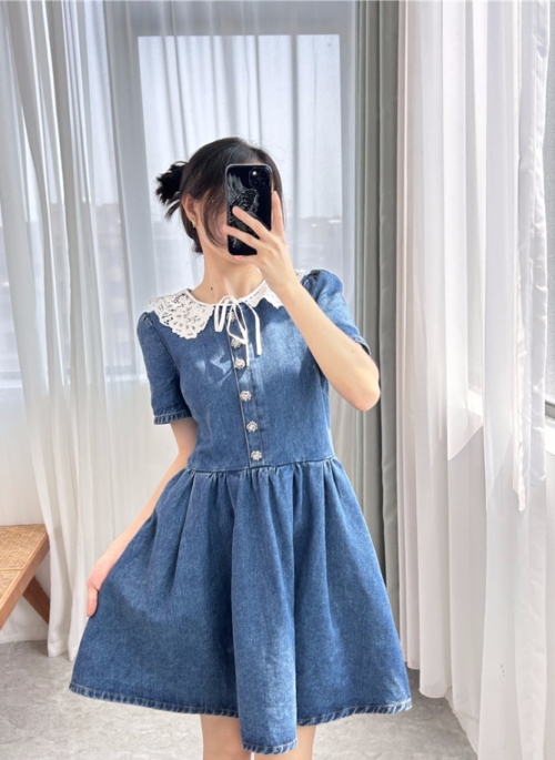 Blue Lace Collared Denim Dress | Dahyun - Twice