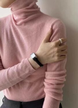Pink Turtleneck Ribbed Sweater | Danielle – NewJeans