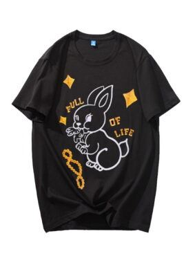 Black Rabbit Print T-Shirt | Hanni - NewJeans