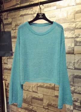 Blue Crewneck Sheer Sweater | Hyein - NewJeans