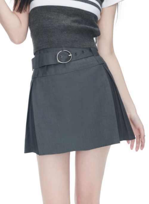 Grey Pleated Skirt With Belt | Jisoo – BlackPink