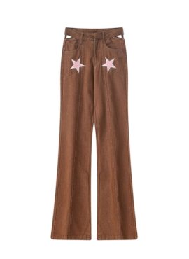 Brown Star Print Hollow Waist Jeans | Kai - EXO