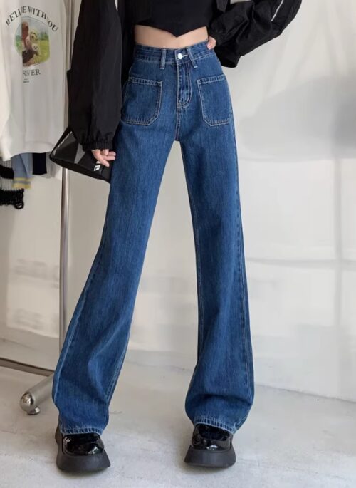 Blue Rectangular Patched Pocket  Denim Jeans | Minji - NewJeans