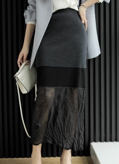 Grey Mesh Midi Skirt | Sana - Twice