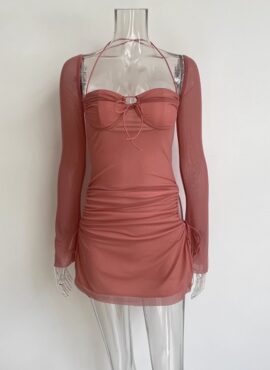 Pink Halter Long Sleeve Dress | Sana - Twice